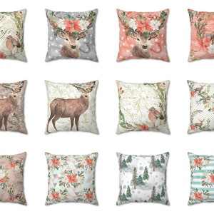 Deer Pillow, Boho Christmas Decor, Winter Pillow Cover, Outdoor Pillow, Holiday Throw Pillow, Farmhouse Cushion Case, Xmas Accent, Euro Sham