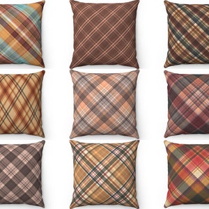 Dark Brown Plaid Throw Pillow Cover, Fall Outdoor Pillow, 18x18 20x20 Country Farmhouse Cushion Case, Autumn Accent Pillow Couch, Euro Sham