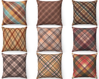 Dark Brown Plaid Throw Pillow Cover, Fall Outdoor Pillow, 18x18 20x20 Country Farmhouse Cushion Case, Autumn Accent Pillow Couch, Euro Sham