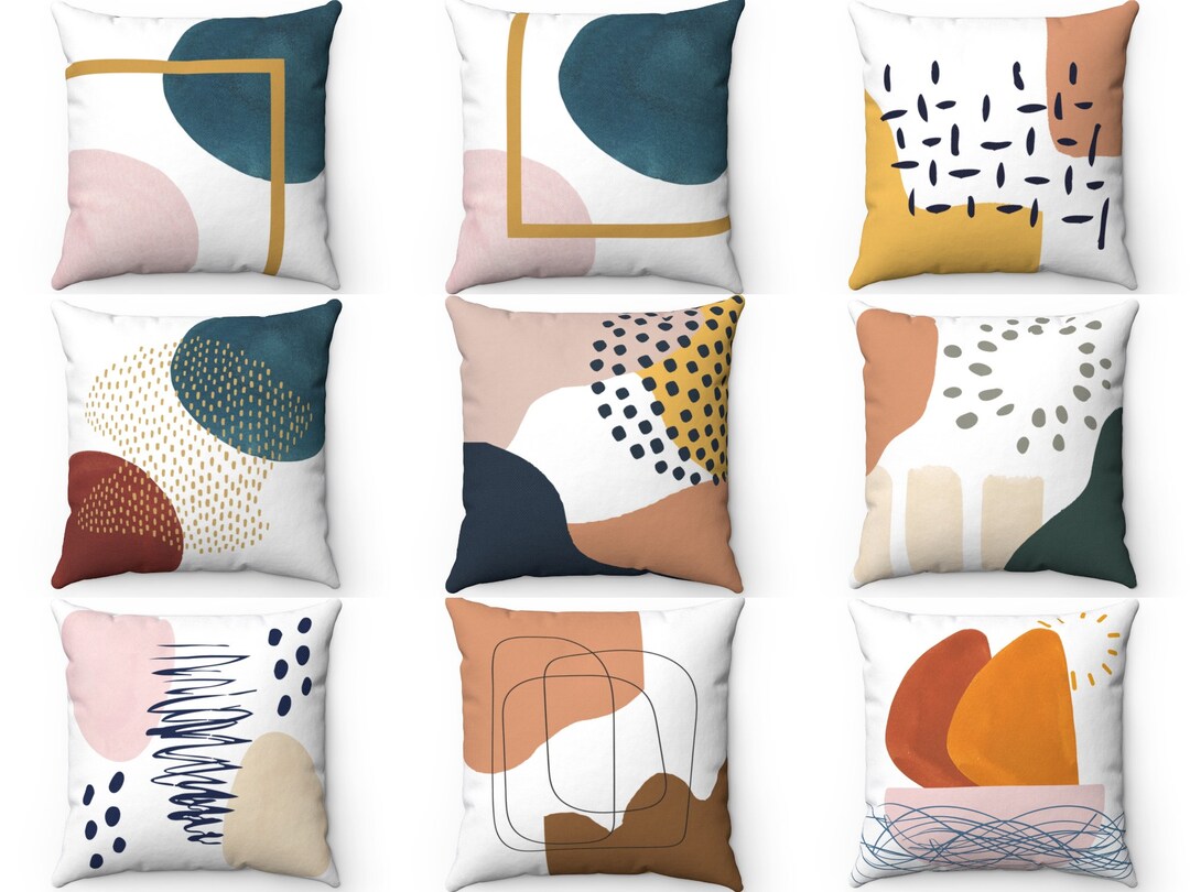 Abstract Modern Art Throw Pillow Cover, Navy Blush Pink Rust Terracotta