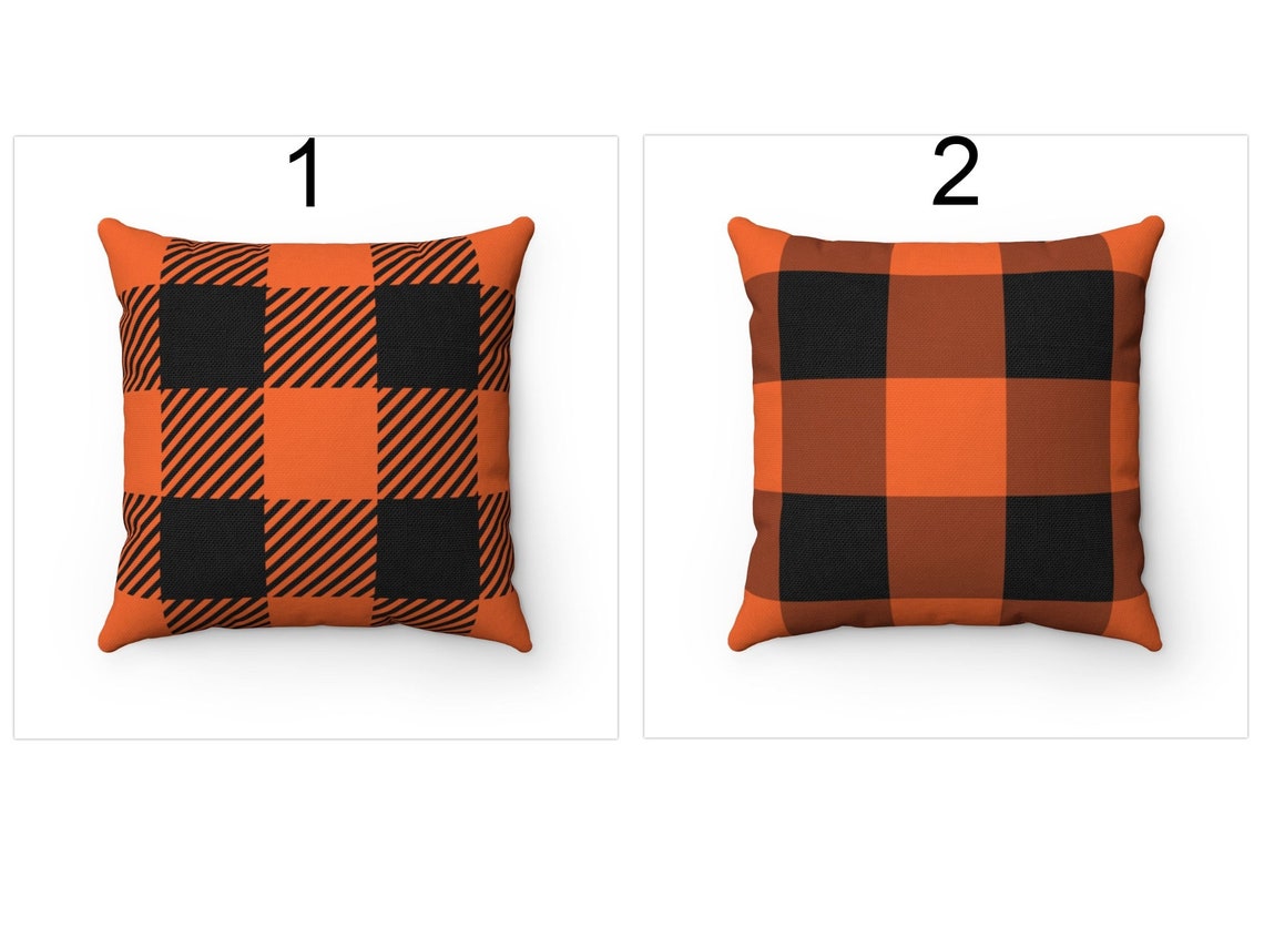 Orange Plaid Fall Throw Pillow Cover Autumn Outdoor Halloween Etsy