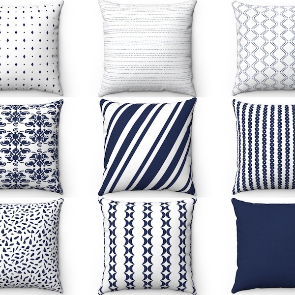 Navy Outdoor Pillow Etsy