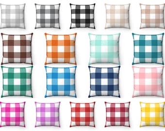 Buffalo Check Plaid Outdoor Indoor Throw Pillow Cover, Orange Pink Red Navy Green Gray Black Brown Farmhouse Accent Cushion Case, Euro Sham