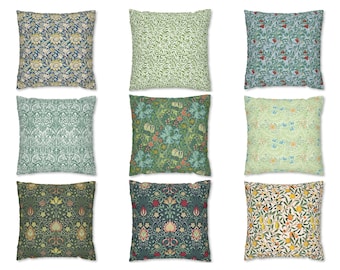 William Morris Pattern Throw Pillow Cover, Art Nouveau Floral Pillow, Vintage Decor Outdoor Pillow, Green Botanical Cushion Case, Euro Sham
