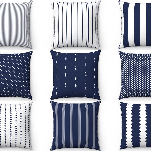 Navy Striped Pillow Etsy