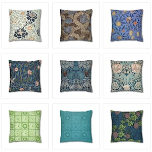 May include: Nine different patterned throw pillows with various floral and geometric designs. The pillows are all square and have a white background.