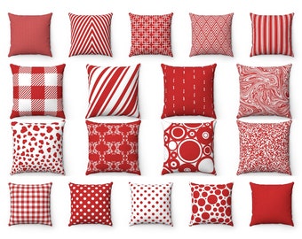 Red Outdoor Throw Pillow Cover, Christmas Pillow, Xmas Gift, Farmhouse Patio Cushion Case, Polka Dot Lumbar Couch Accent Pillow, Euro Sham