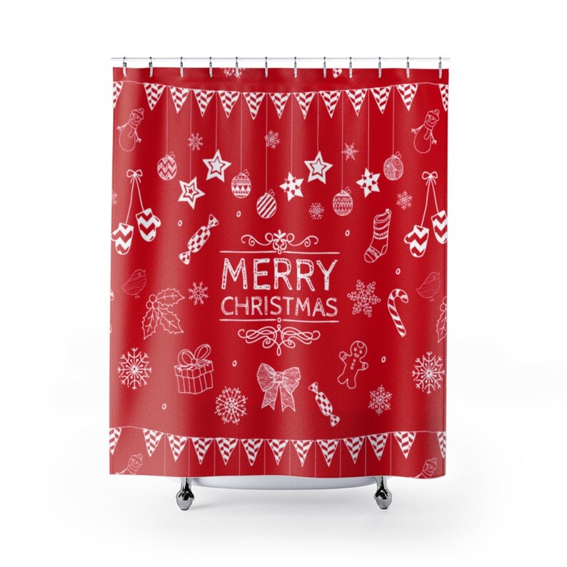 Merry Christmas Shower Curtain Holiday Decor Bathtub Curtain Etsy