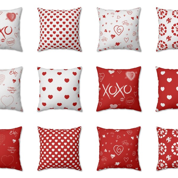 Red Valentine Day Decor Pillow, XOXO Love Heart Throw Pillow Cover, Outdoor Cushion Case, Gift for Wife, 26x26 Euro Sham, Valentine Gift