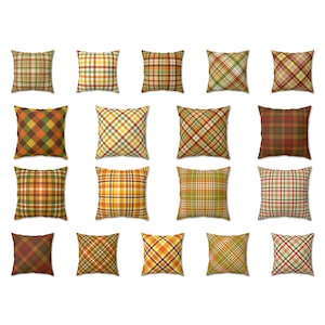Fall Plaid Pillow Cover, Outdoor Pillow, Orange Green Yellow Autumn Decor Throw Pillow, Halloween Pillow, Farmhouse Cushion Case, Euro Sham