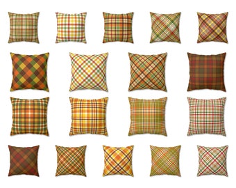 Fall Plaid Pillow Cover, Outdoor Pillow, Orange Green Yellow Autumn Decor Throw Pillow, Halloween Pillow, Farmhouse Cushion Case, Euro Sham
