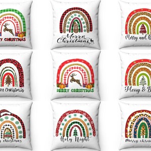 Rainbow Merry Christmas Throw Pillow Cover 16x16 18x18 20x20 22x22 24x24, Leopard Rainbow Tree Indoor Xmas Cushion Case, 26x26 Euro Sham