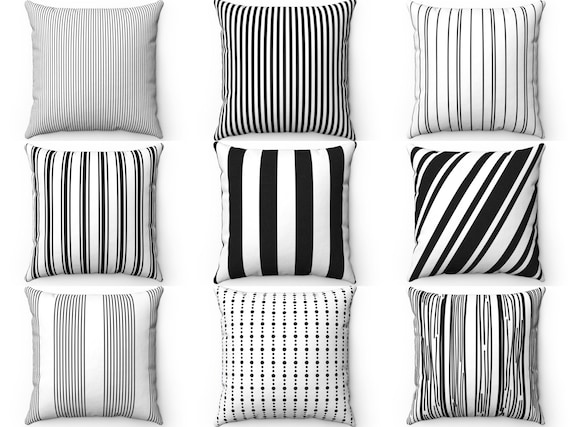 Black White Striped Pillow, Outdoor Pillow, Indoor Throw Pillow Cover, Farmhouse Pillow, Cushion Case, 26x26 Euro Sham, Couch Sofa Bedding