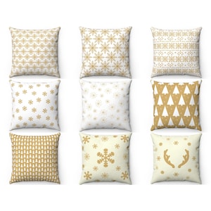 Gold Snowflake Christmas Decor Throw Pillow Cover 16x16 18x18 20x20 22x22 Lumbar, Outdoor Indoor Pillow, Country Cushion Case Gold Euro Sham