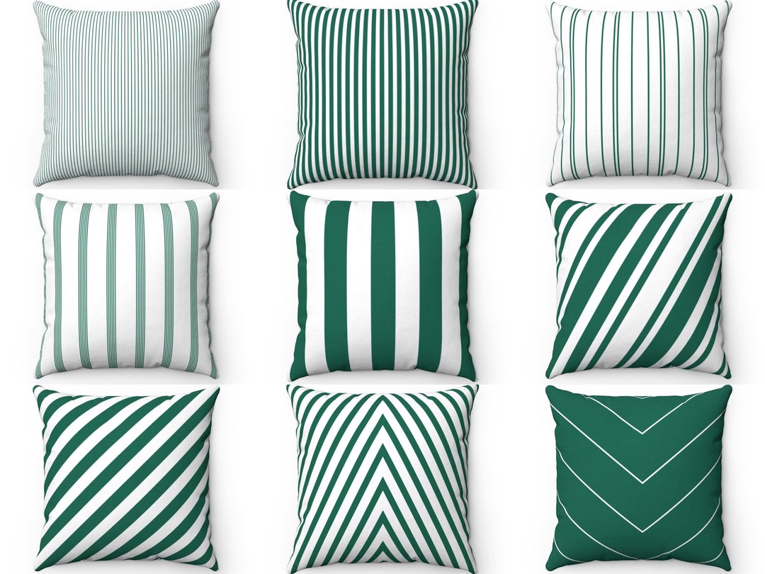 Emerald Green Striped Pillow, Outdoor Pillow, Throw Pillow Cover With