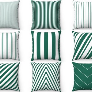 Emerald Green Striped Pillow, Outdoor Pillow, Throw Pillow Cover with Insert, Couch Accent Pillow, Cushion Case, Euro Sham 26x26 Sofa Pillow