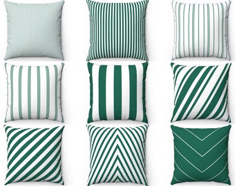 Emerald Green Striped Pillow, Outdoor Pillow, Throw Pillow Cover with Insert, Couch Accent Pillow, Cushion Case, Euro Sham 26x26 Sofa Pillow