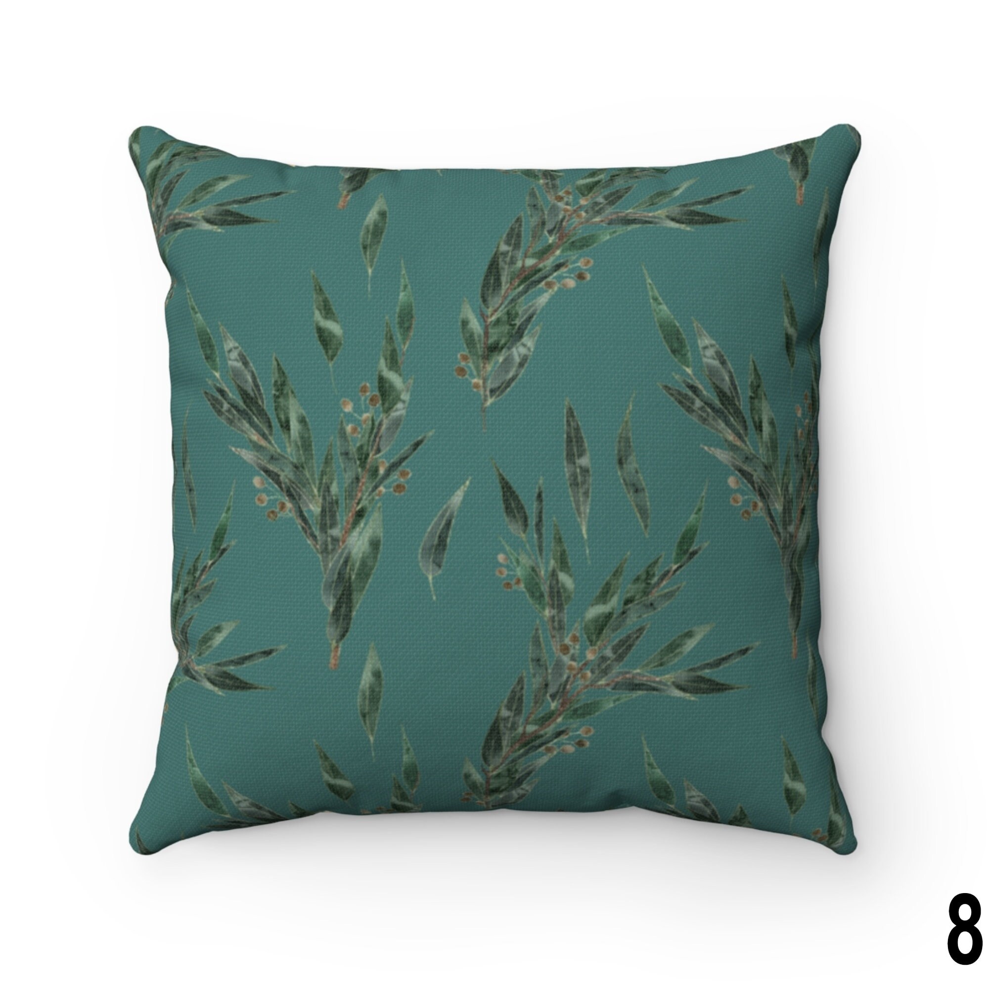 Green Turquoise Eucalyptus Leaf Throw Pillow Cover Floral Etsy
