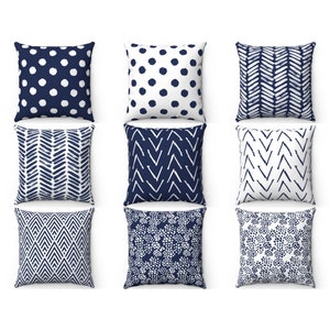 Navy Blue Outdoor Indoor Throw Pillow Cover 16x16 18x18 20x20, 26x26 Euro Sham, Spotted Arrow Pillow, Navy Cushion Case, Couch Accent Pillow
