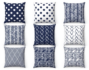 Navy Blue Outdoor Indoor Throw Pillow Cover 16x16 18x18 20x20, 26x26 Euro Sham, Spotted Arrow Pillow, Navy Cushion Case, Couch Accent Pillow