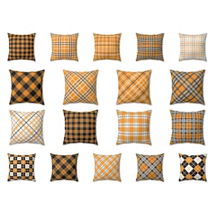 Outdoor Fall Pillow, Orange Plaid Throw Pillow Cover, Autumn Cushion Case, Halloween Pillow, Farmhouse Thanksgiving Cushion, Euro Sham 26x26