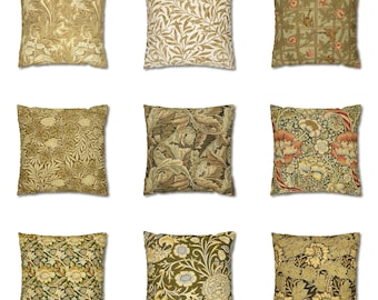 Funda de almohada de tiro William Morris, almohada de oro viejo, funda de cojín botánico, regalo de decoración Art Nouveau, almohada al aire libre con inserto, Euro Sham