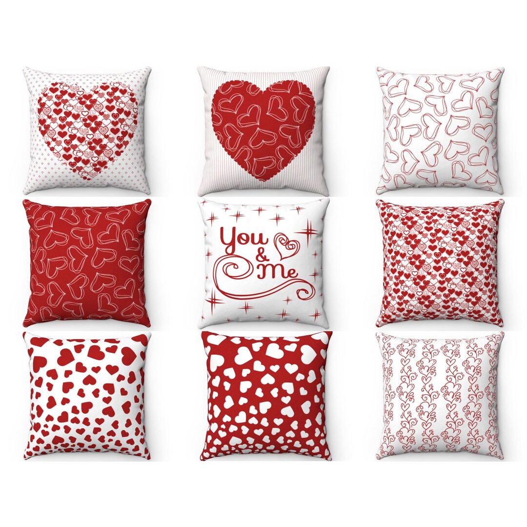 Valentine Pillow Cover 16x16 18x18 20x20, Red Heart Valentine's Day Decor Throw Pillow, Holiday