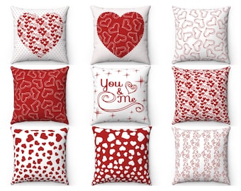 Valentine Pillow Cover 16x16 18x18 20x20, Red Heart Valentine's Day Decor Throw Pillow, Holiday Cushion Case, Accent Pillow Case, Euro Sham