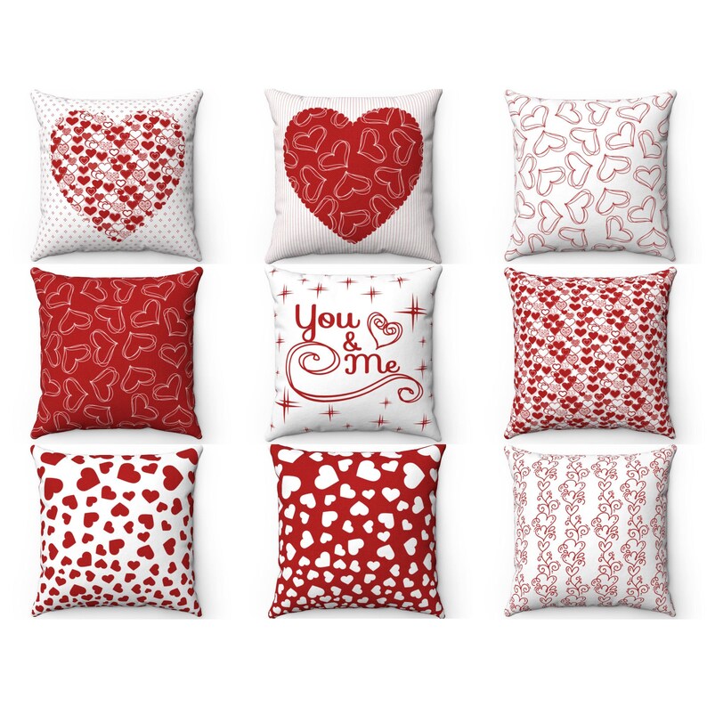 Valentine Pillow Cover 16x16 18x18 20x20, Red Heart Valentine's Day Decor Throw Pillow, Holiday Cushion Case, Accent Pillow Case, Euro Sham image 1