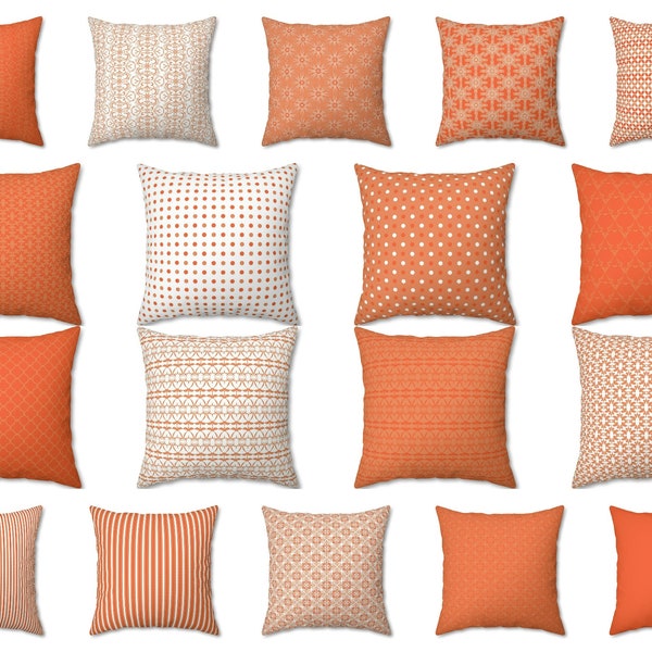 Orange Fall Pillow, Orange Outdoor Pillow, Damask Striped Polka Dot Throw Pillow Cover, Couch Accent, Bedroom Decor, Cushion Case, Euro Sham