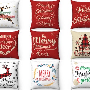 Merry Christmas Throw Pillow Cover 16x16 18x18 20x20 22x22, Farmhouse Couch Holiday Pillow, Outdoor Indoor Cushion Case 26x26 Xmas Euro Sham