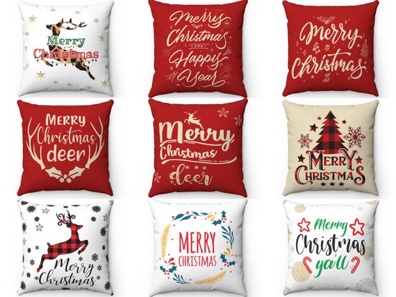 Christmas Pillow Covers 20X20 Set of 2 - Xmas Decorative Farmhouse Linen  Throw P