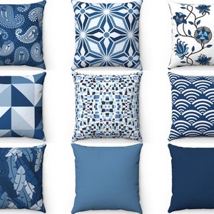 Navy Blue Outdoor Indoor Throw Pillow Cover 16x16 18x18 20x20 22x22, Porch Patio Geometric Cushion Case, 26x26 Euro Sham, Bedroom Home Decor