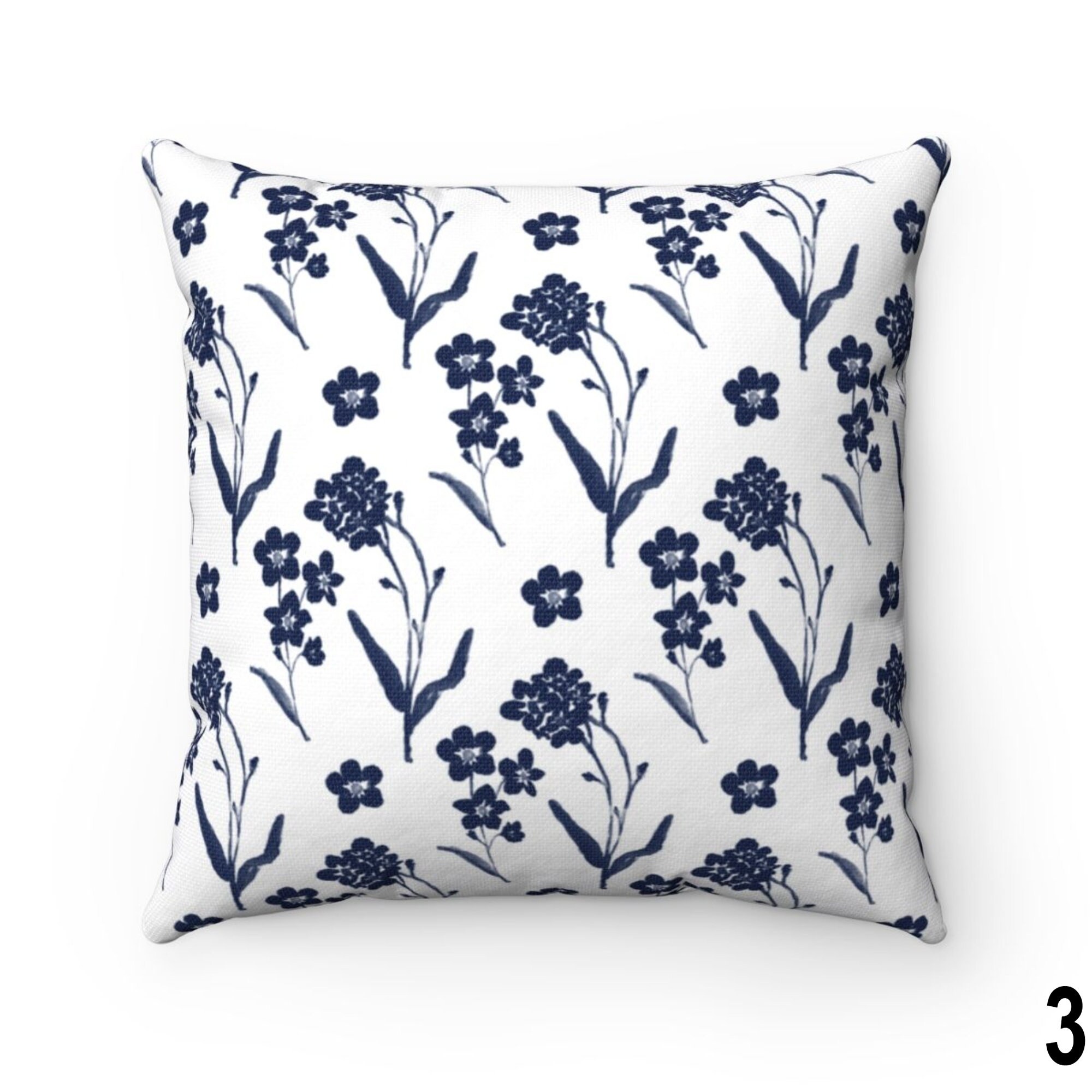 Navy Blue Floral Throw Pillow Cover Fall Outdoor Pillow 16 x Etsy