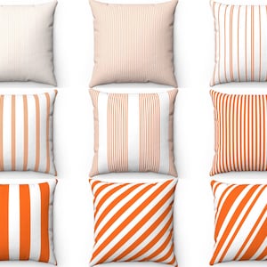 Orange Pillow Cover, Orange Striped Pillow, Orange Throw Pillow, Orange Ticking Pillow, Outdoor Pillow, Porch Cushion Case, Euro Sham Cover