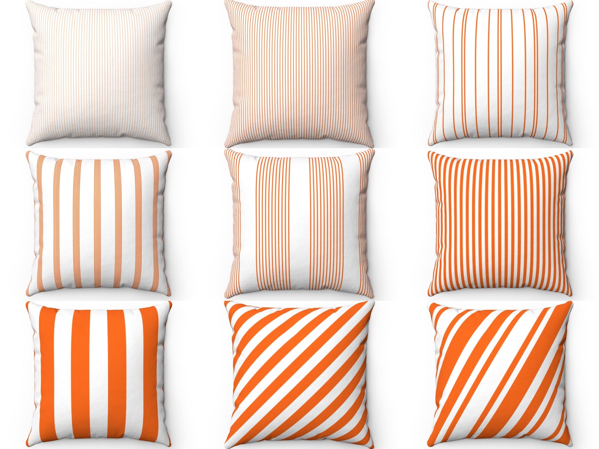 Gerich 18x18 inch Square Throw Pillow Covers with Stripes Decorative Pillows  for Living Room Couch Sofa, Orange, Set of 2 