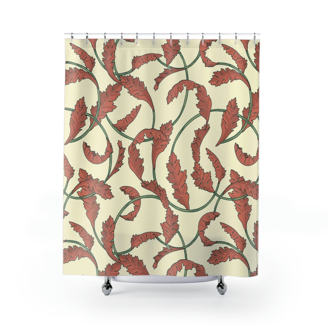 William Morris Style Shower Curtain, Leaf Pattern, Botanical Bathtub