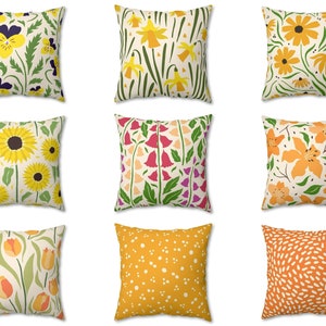 Abstract Floral Throw Pillow Cover, Outdoor Pillow, Orange Green Yellow Indoor Pillow, Sunflower Flower Leaf Pattern Cushion Case, Euro Sham