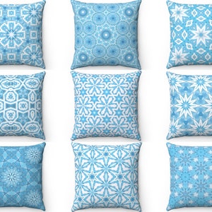 Blue Throw Pillow Cover 16x16 18x18 20x20 22x22 24x24, Watercolor Couch Sofa Winter Pillow, Outdoor Indoor Cushion Case, 26x26 Euro Sham