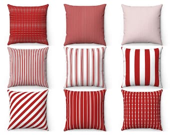 Red White Striped Throw Pillow Cover, Outdoor Pillow, Red Cushion Case, Indoor Pillow, 26x26 Euro Sham, Bedroom Decor, Living Room Pillow