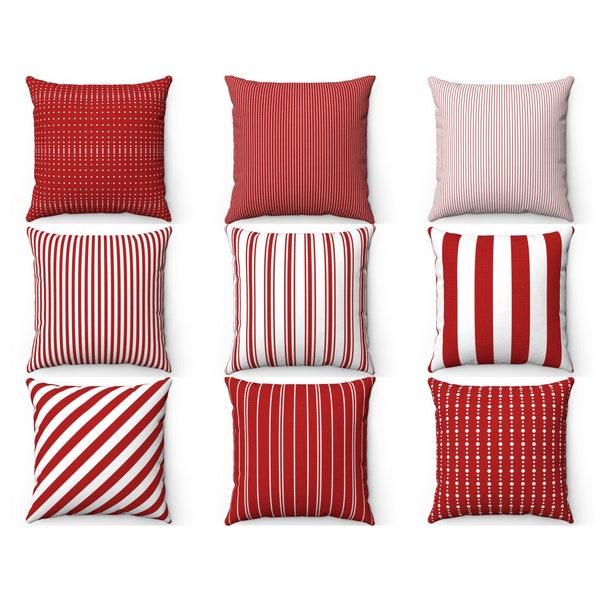 Red White Striped Throw Pillow Cover, Outdoor Pillow, Red Cushion Case, Indoor Pillow, 26x26 Euro Sham, Bedroom Decor, Living Room Pillow