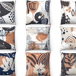 Abstract Pillow, Throw Pillow Cover, Boho Modern Pillow, Navy Orange Gray Outdoor Cushion Case, Contemporary Accent Pillow, 26x26 Euro Sham