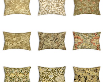William Morris Lumbar Throw Pillow Cover, Decorative Old Gold Accent Pillow 14x20, Art Nouveau Decor, Botanical Cushion Case, New Home Gift