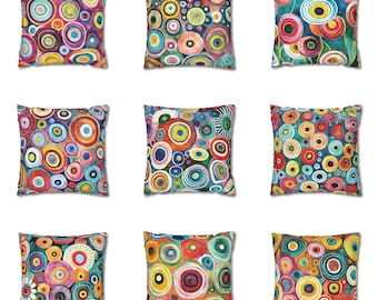 Colorful Circles Pillow, Abstract Colorful Spring Throw Pillow Cover, Bright Summer Decor Cushion Case, Vivid Multicolor Outdoor Pillow Gift