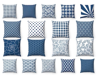 Blue Indoor Outdoor Throw Pillow Cover, 14x14 16x16 18x18 20x20 22x22 24x24 Lumbar Accent Cushion Case, Country Pillowcase, Blue Euro Sham