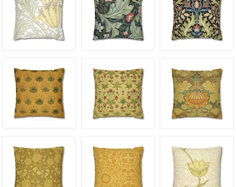 William Morris Pillow, Outdoor Pillow Cover, Throw Pillow for Couch, Gold Cushion Case, Vintage Decor Accent, Art Nouveau, Housewarming Gift