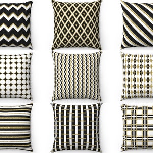 Black White Gold Throw Pillow Cover 16x16 18x18 20x20 22x22 24x24, Lumbar Square Luxury Chic Decor Pillow, Black Cushion Case, Euro Sham