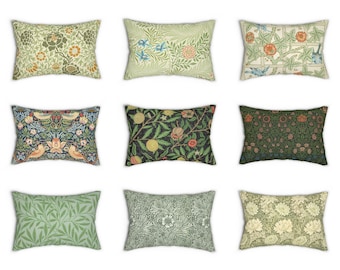 William Morris Print Lumbar Pillow Floral Throw Pillow Cover Art Nouveau Primitive Farmhouse Decor Gift Green Botanical Country Cushion Case