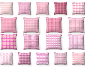 Pink Plaid Pillow, Pink Throw Pillow Cover, Indoor Outdoor Pillow, 16x16 18x18 20x20 22x22, Buffalo Check Pillow, Cushion Case, Euro Sham