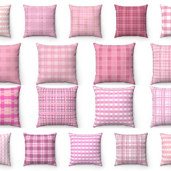 Oreiller à carreaux rose, Housse de coussin rose, Oreiller intérieur et extérieur, 16 x 16 18 x 18 20 x 20 22 x 22, Oreiller Buffalo Check, Taie de coussin, couvre-oreillers euro